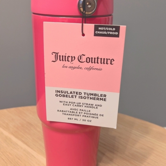NWT Juicy Couture Insulated Hot/Cold Tumbler w/ Pop-Up Straw & Easy Carry Handle - Picture 9 of 13